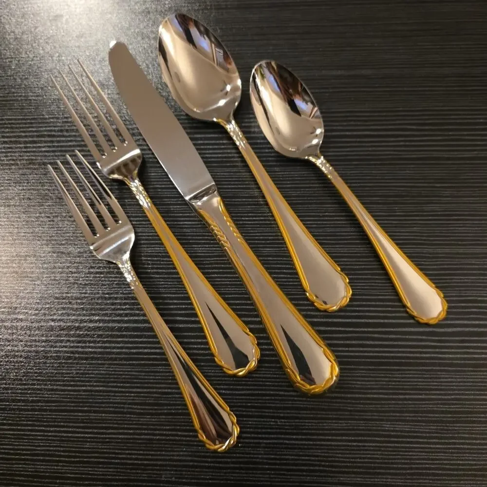 Vintage Tasha Yamazaki Gold Accent Stainless Flatware 5 PC Place Setting discont